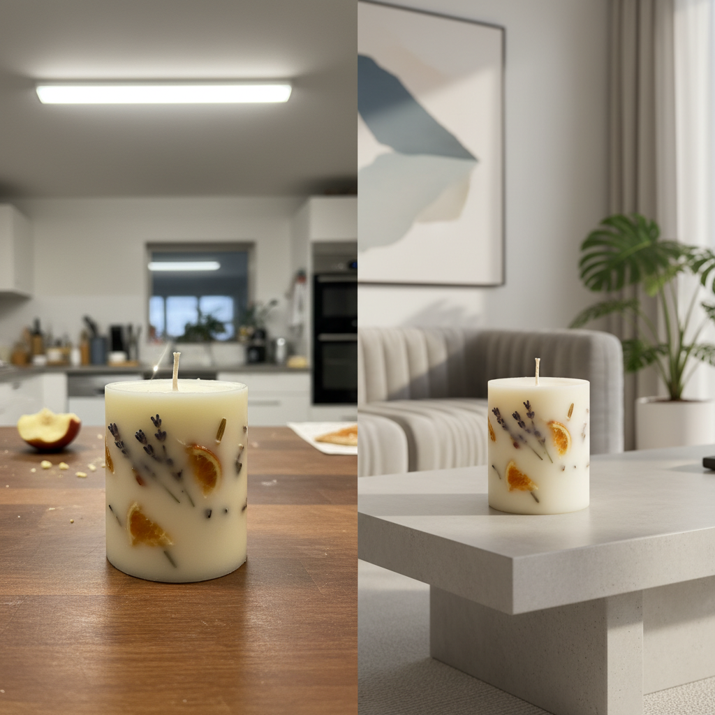 AI product photo transformation example for handmade goods