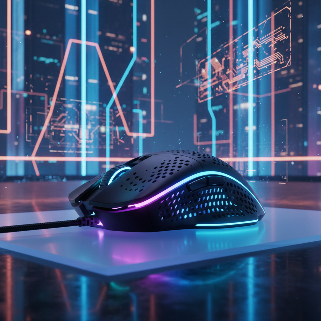 AI-generated image of a gaming mouse with RGB lighting