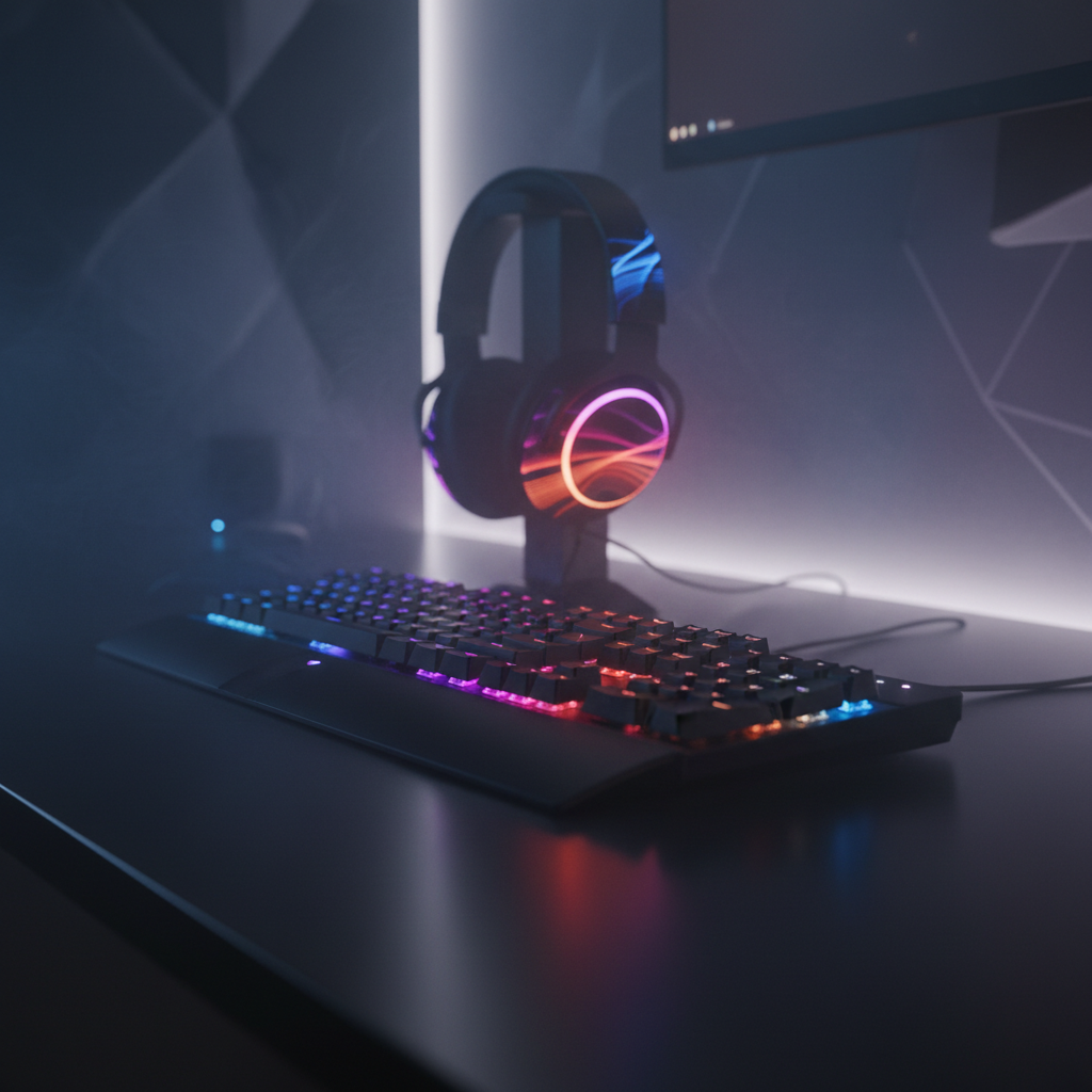 AI-generated image of gaming peripherals with dynamic RGB lighting