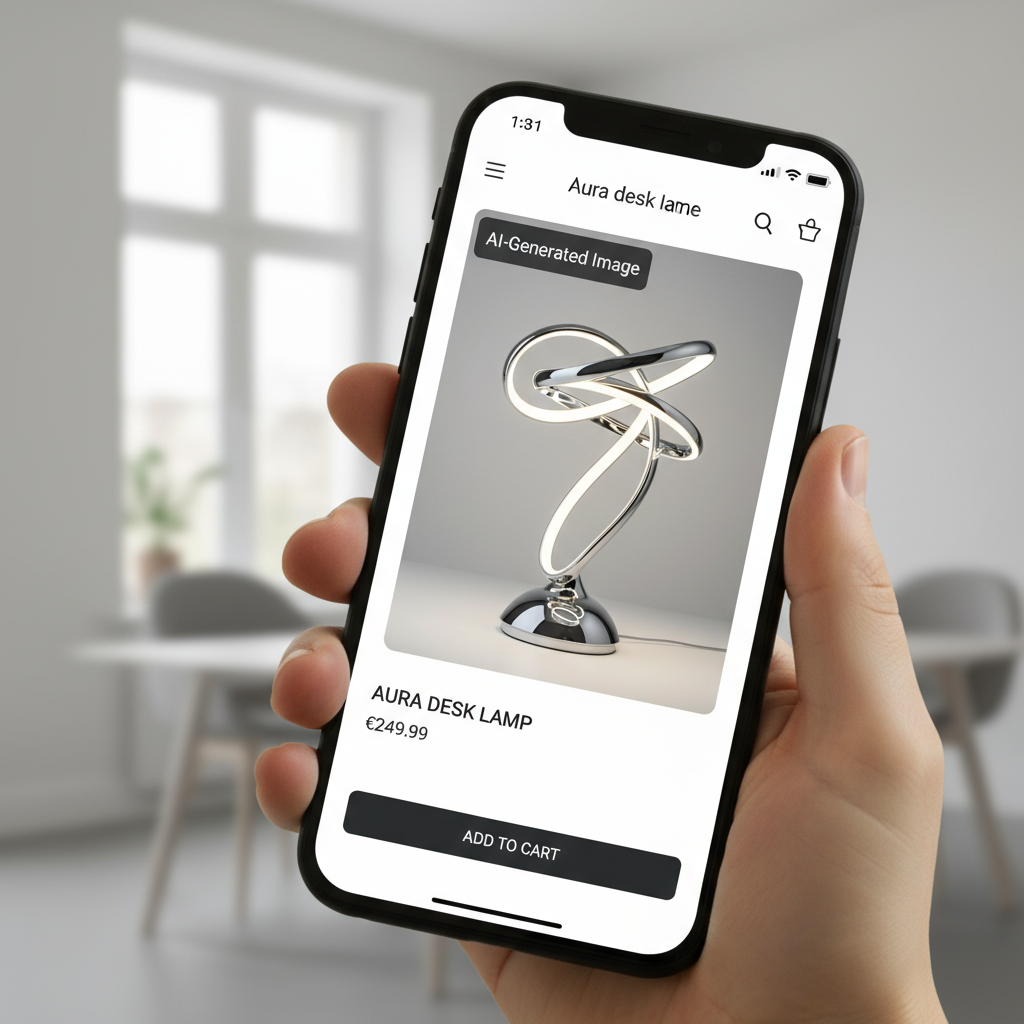 E-commerce product page showing best practices for AI product photo disclosure