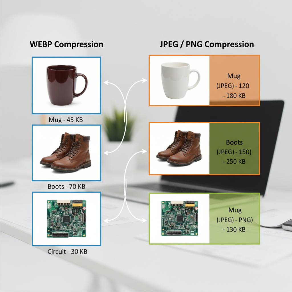 AI optimizing product images for WEBP format to enhance page speed
