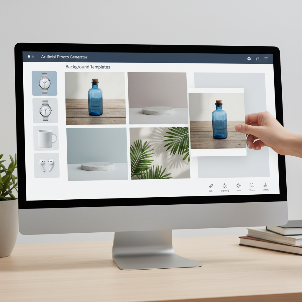 Drag and drop AI product photo generator interface