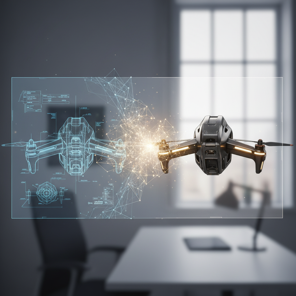 AI converting engineering drawing to product photo