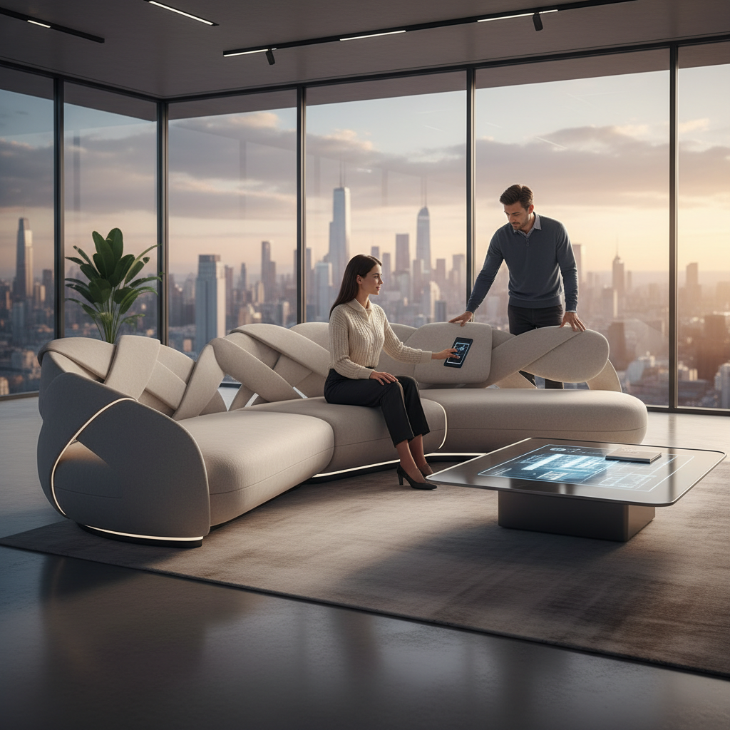 AI-generated sofa in a realistic living room setting
