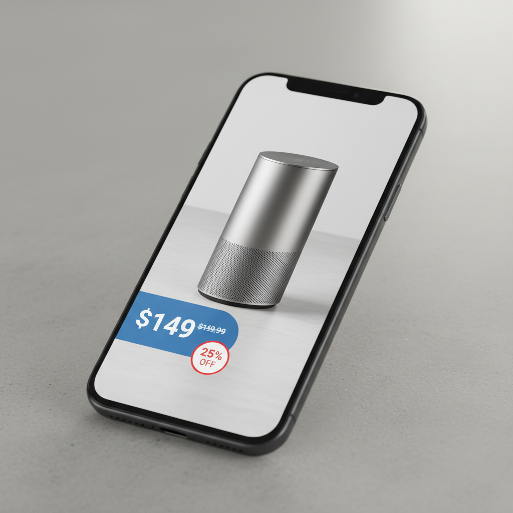 AI dynamic pricing overlay on product photo