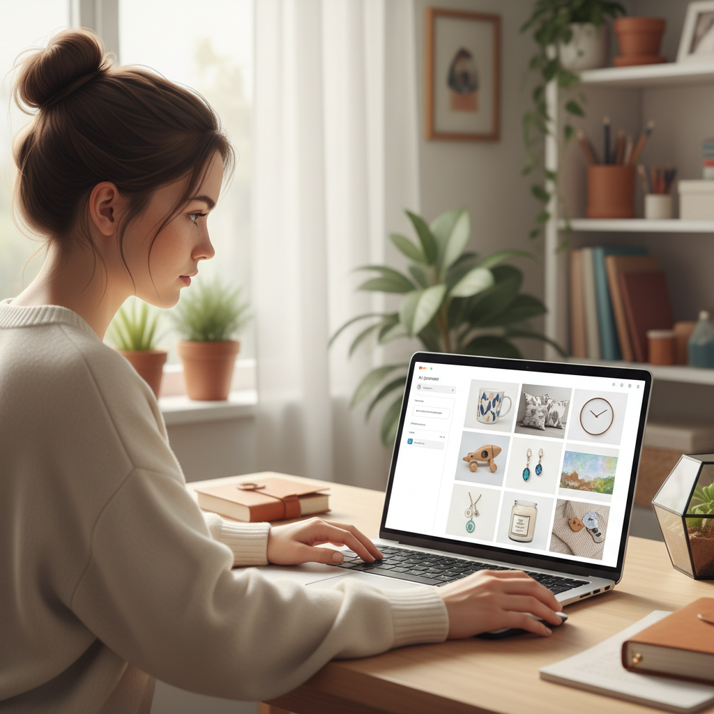 Etsy seller creating product photos with AI image generator