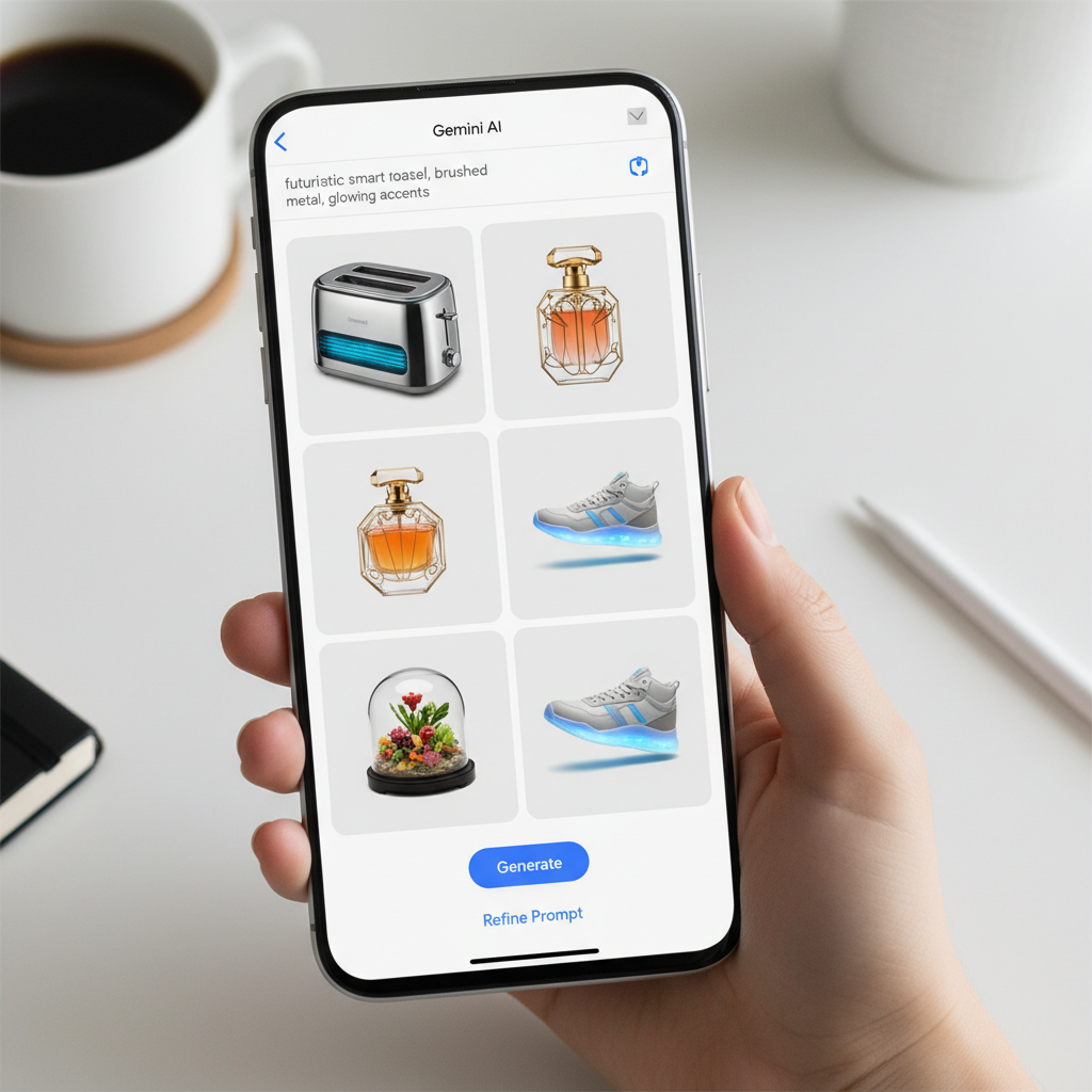 Gemini AI generating diverse product image concepts for ecommerce
