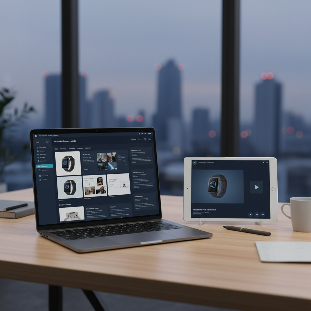 AI product launch content generator creating images, videos, and copy